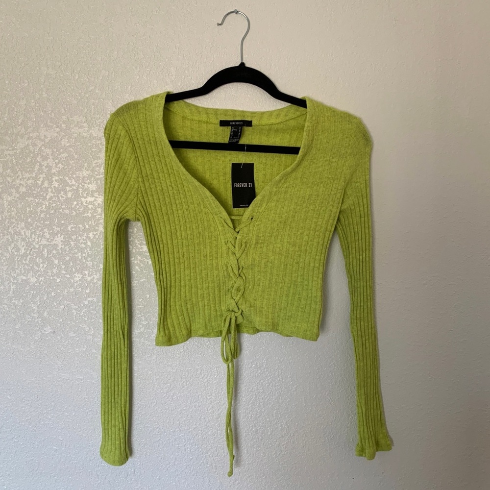 NWT Forever 21 Lime Green Long Sleeve Crop Top